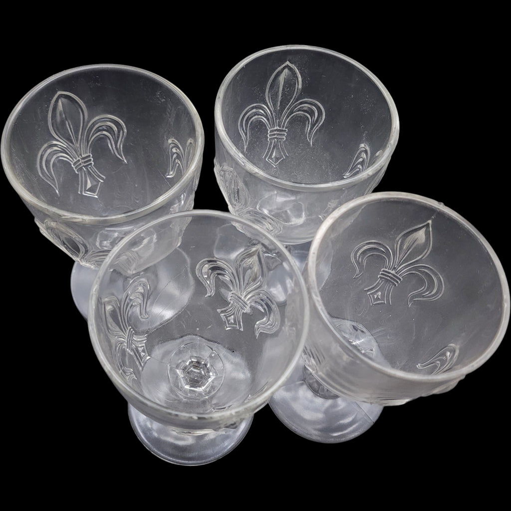 Vintage Fleur-de-Lis Clear Pressed Glass Water Goblets Set of 4