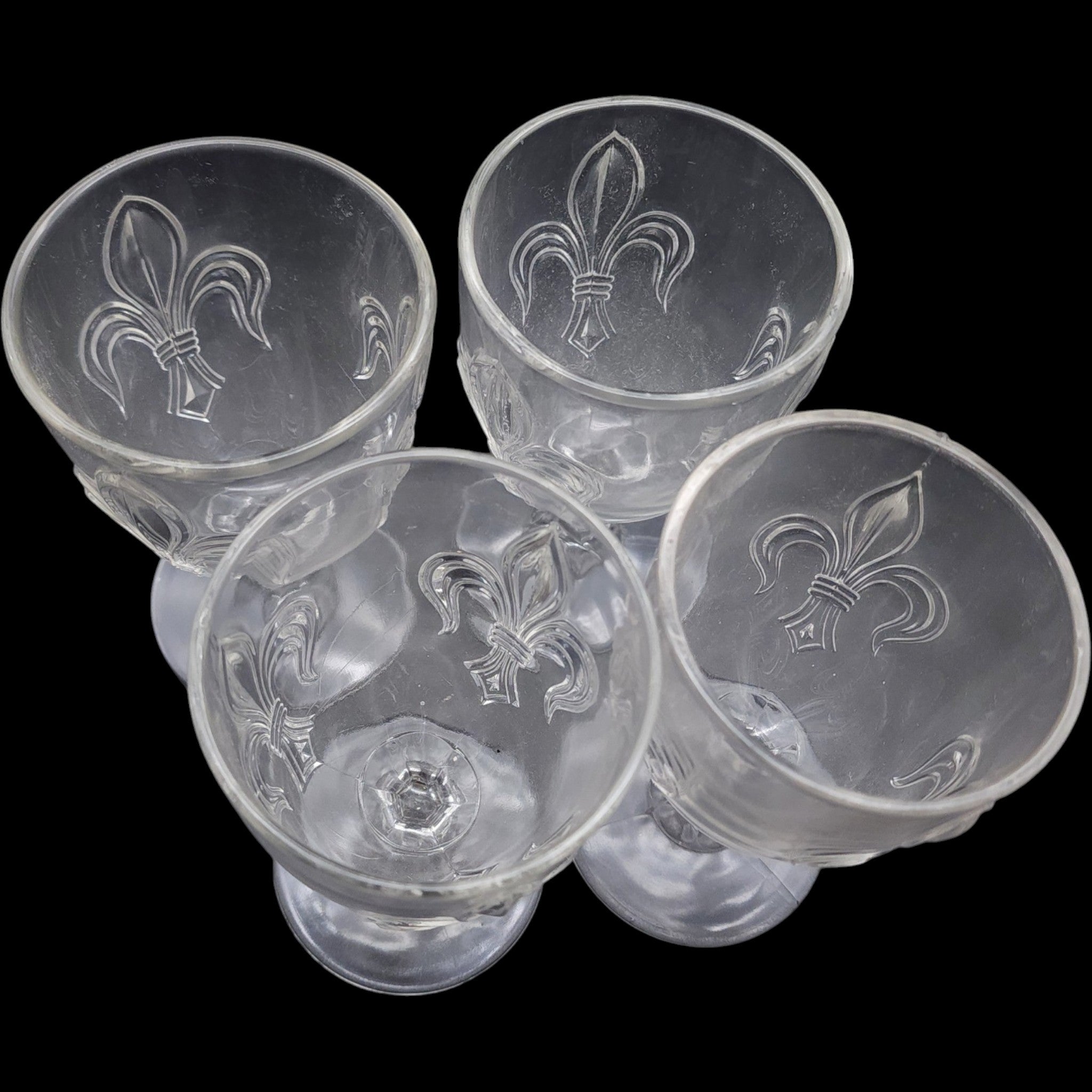 Vintage Fleur-de-Lis Clear Pressed Glass Water Goblets Set of 4