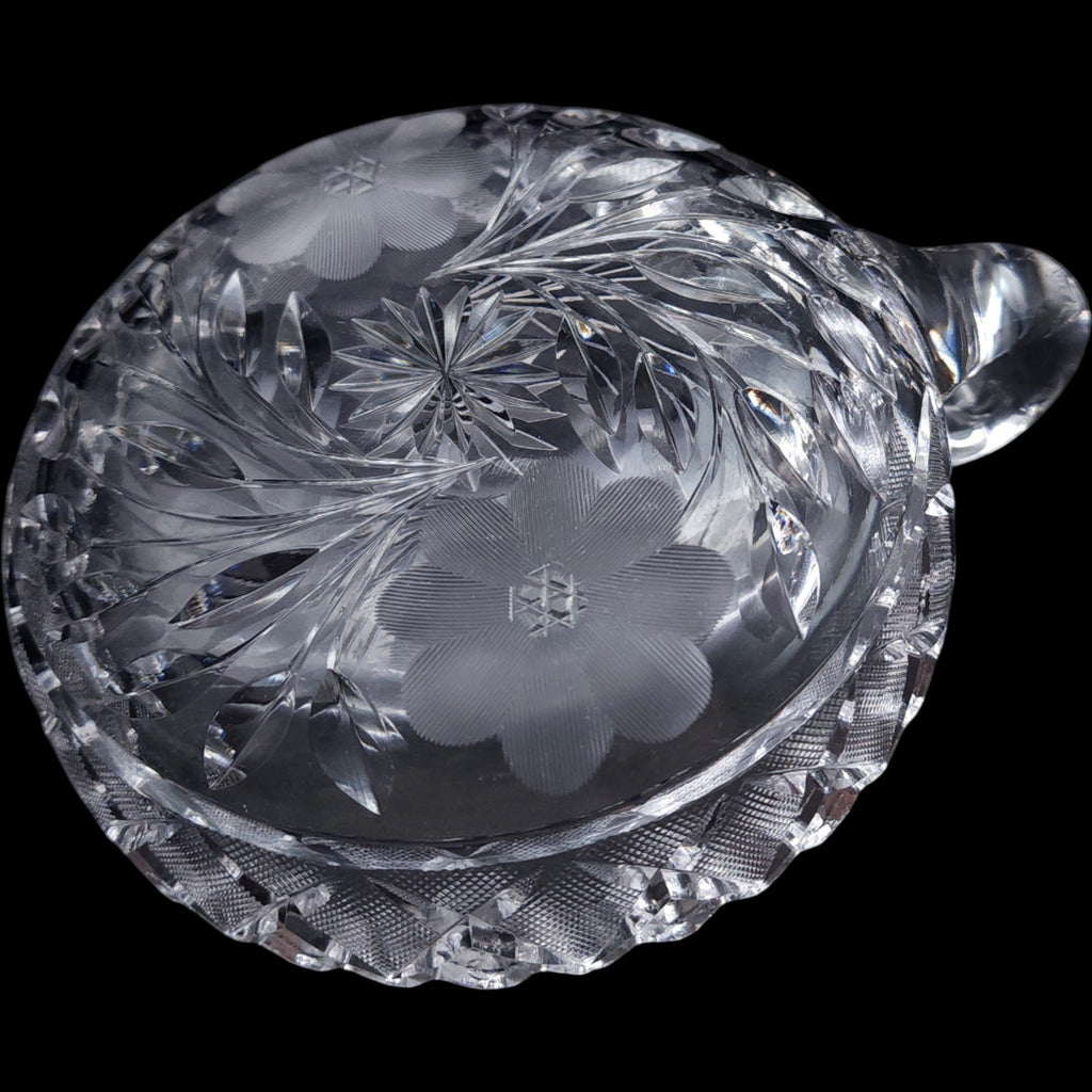 6" Antique Floral Cut Crystal Nappy Dish with Ring Handle