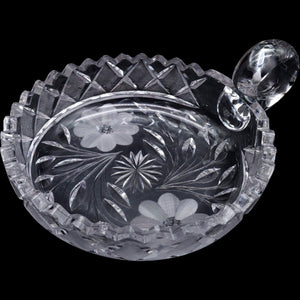 6" Antique Floral Cut Crystal Nappy Dish with Ring Handle