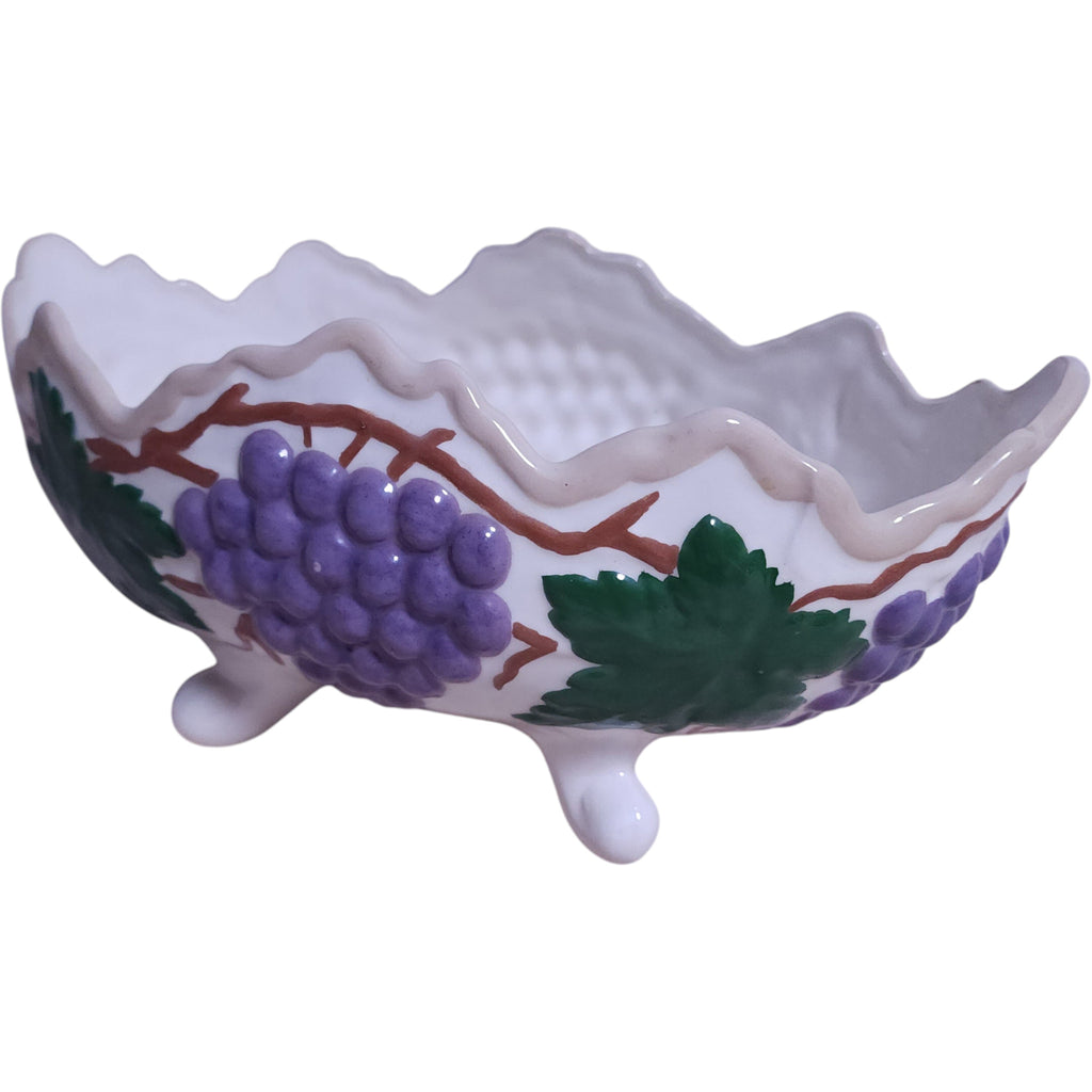 Vintage Grape Harvest Footed Ceramic Planter Vase