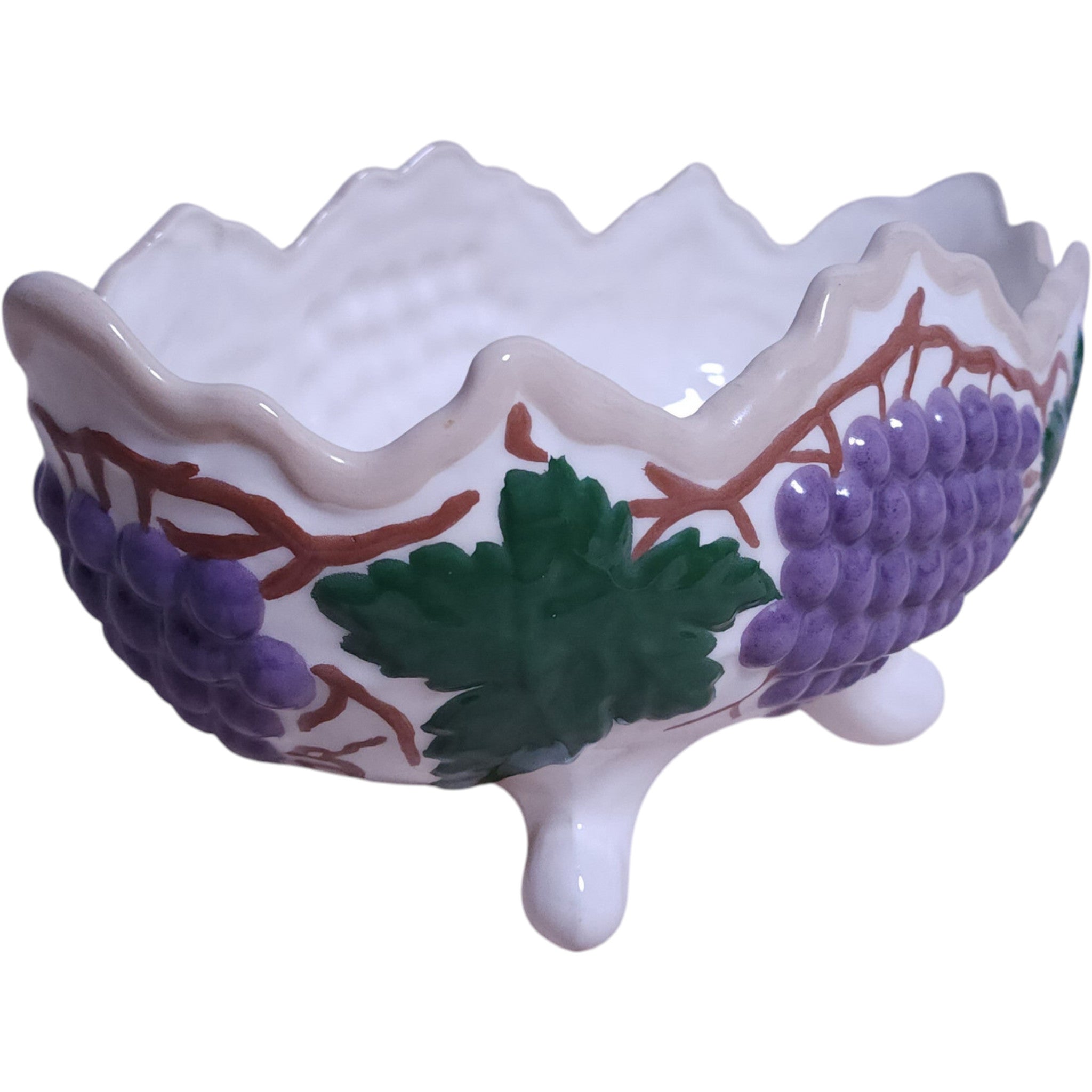 Vintage Grape Harvest Footed Ceramic Planter Vase