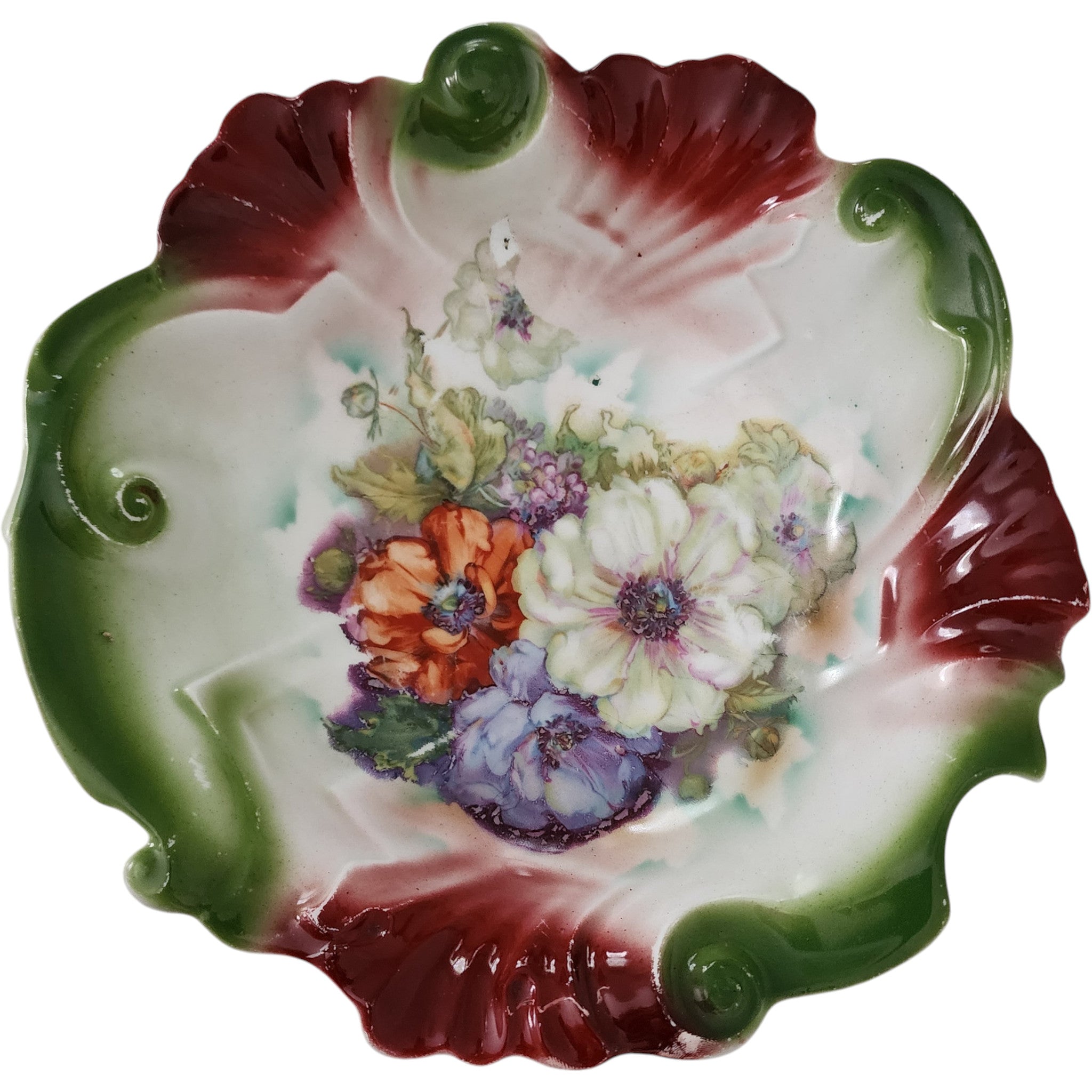 Vintage Floral Porcelain Scalloped Decorative Bowl