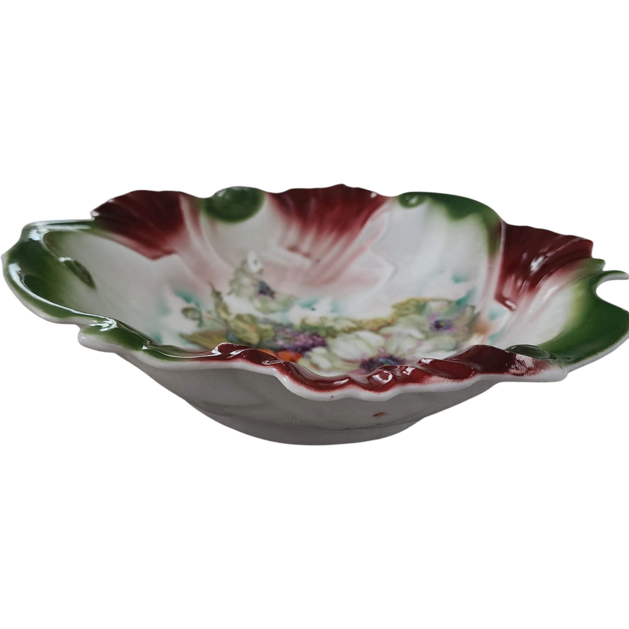 Vintage Floral Porcelain Scalloped Decorative Bowl