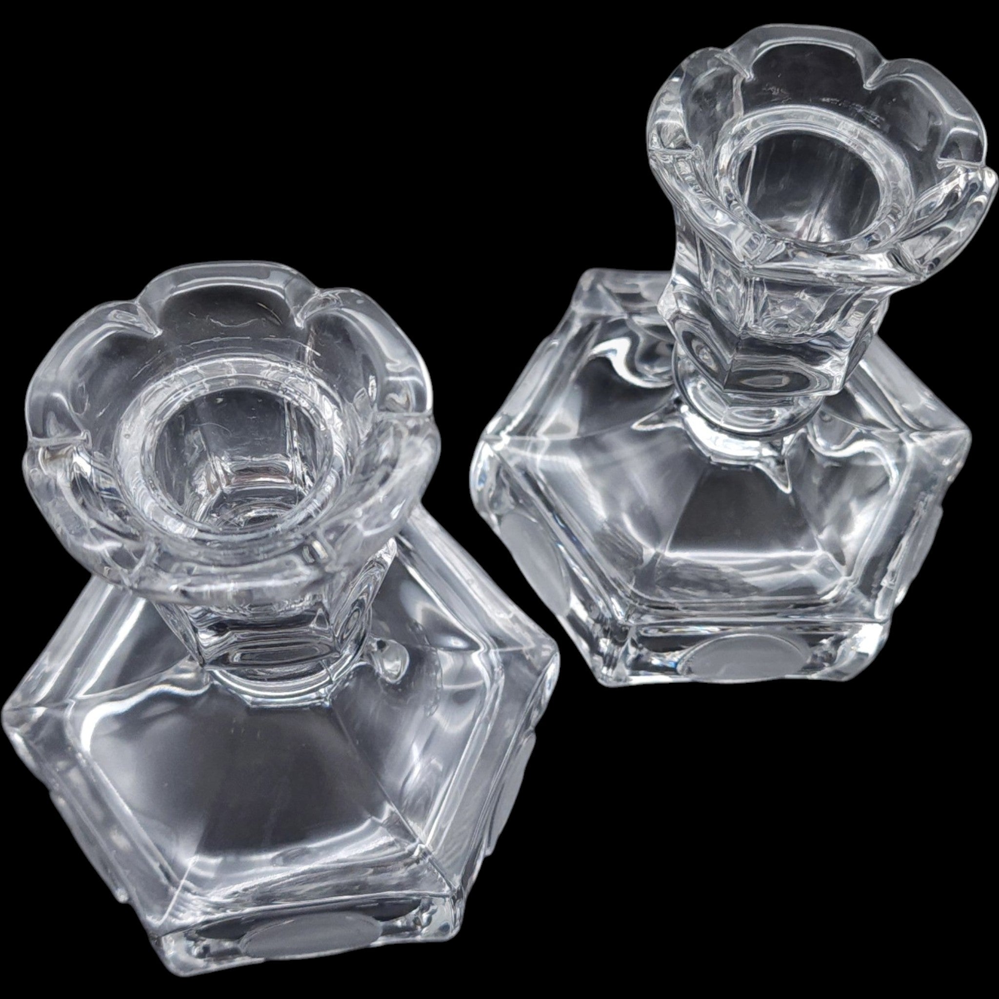 Vintage Fostoria Clear Coin Glass Candlestick Holders Pair