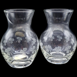 4.5" Vintage GDR Etched Clover Crystal Mini Vases Pair