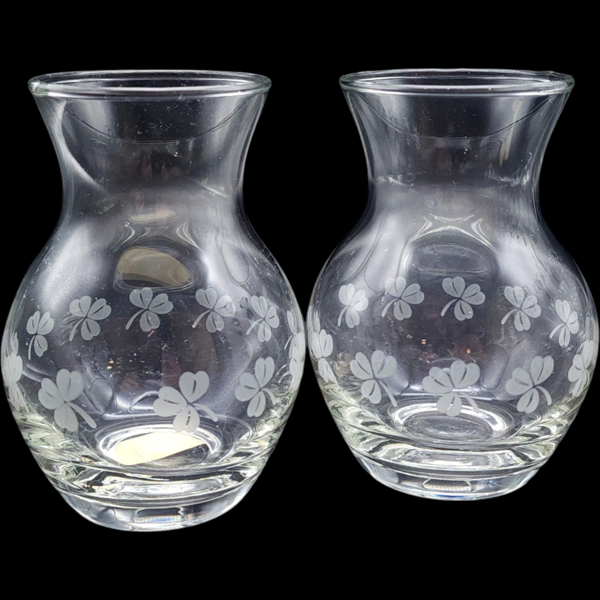 4.5" Vintage GDR Etched Clover Crystal Mini Vases Pair