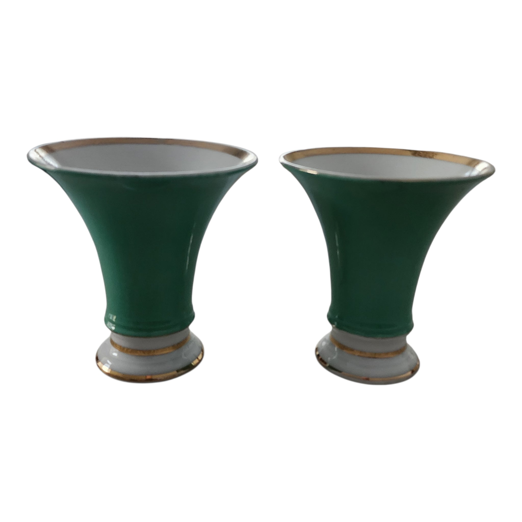 Vintage German Porcelain Mint Green Trumpet Vases - Pair