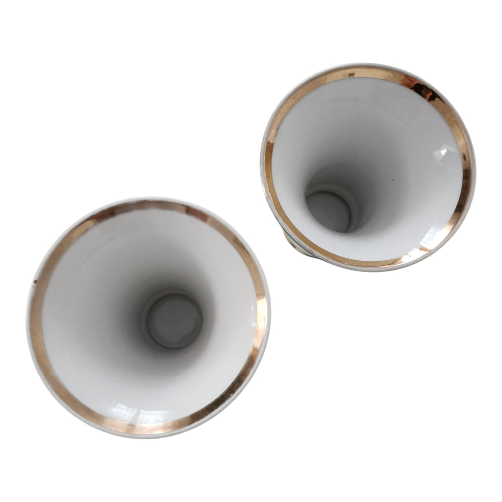 Vintage German Porcelain Mint Green Trumpet Vases - Pair