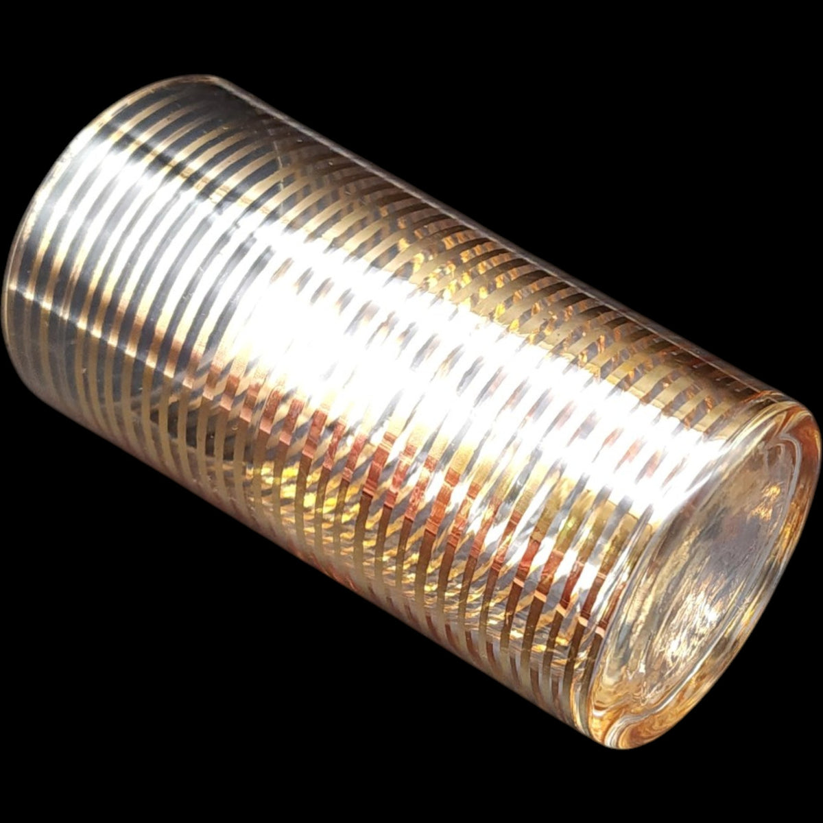 Vintage Mid-Century Gold Ringed Cylinder Glass Highball Tumbler Vase