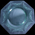 14" Vintage Green Octagonal Depression Glass Plate Etched Fern & Floral Pattern