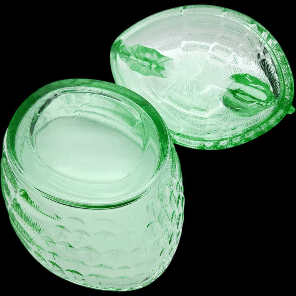 Vintage Green Pressed Glass Hen on Nest Covered Candy Dish