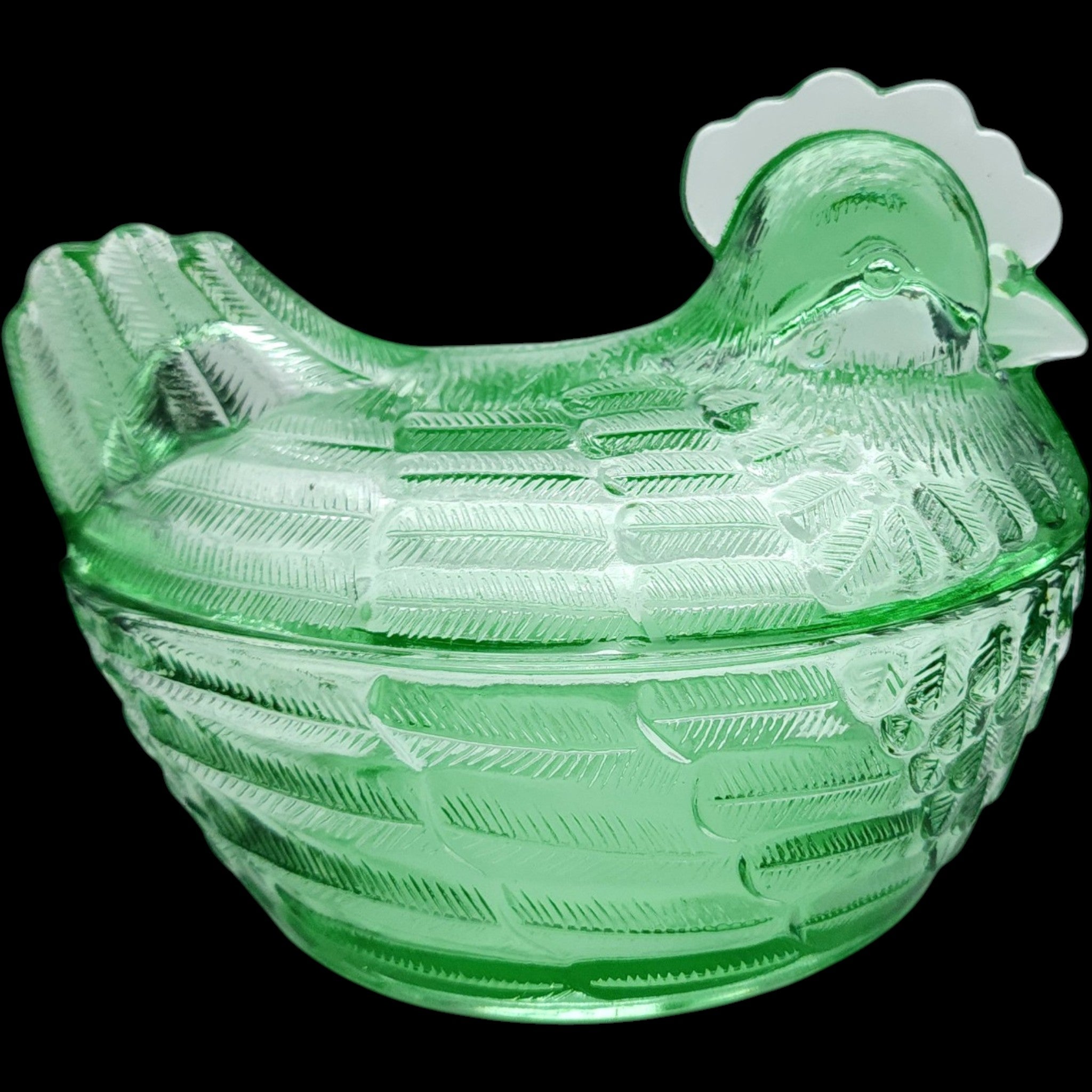 Vintage Green Pressed Glass Hen on Nest Covered Candy Dish