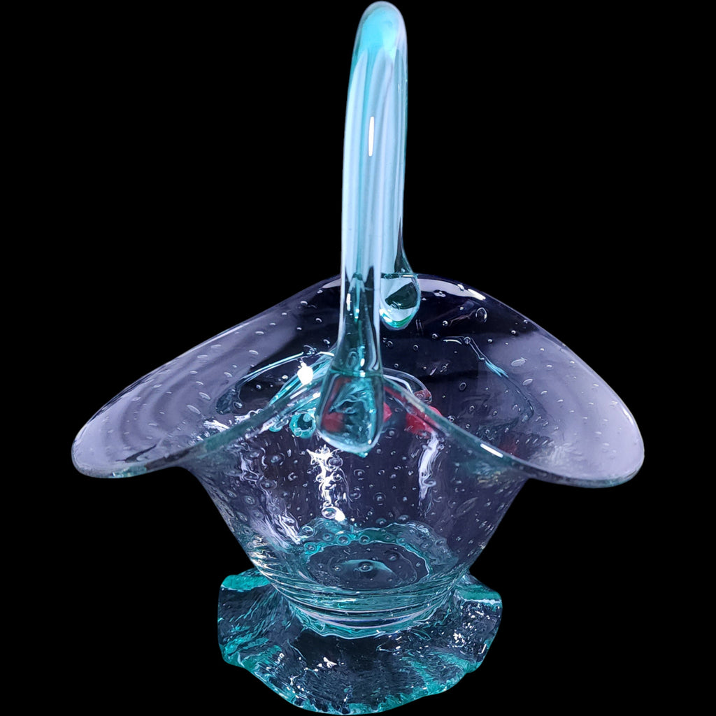 Vintage Green Uranium Blown Glass Cherry Basket
