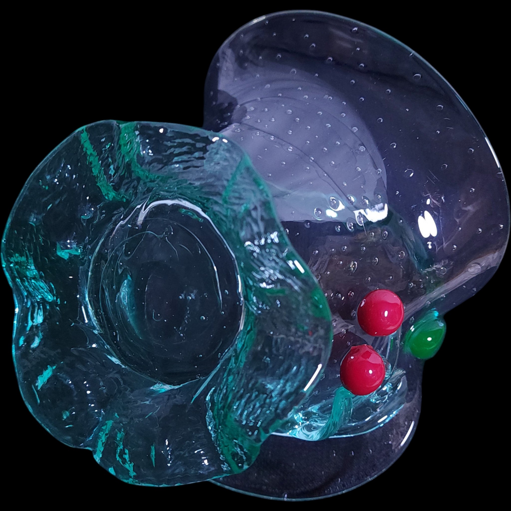 Vintage Green Uranium Blown Glass Cherry Basket