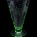 Vintage Green Uranium Depression Glass Etched Floral Iced Tea Goblet