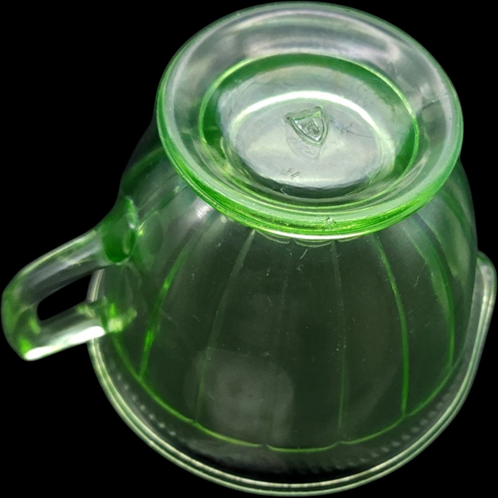 Federal Glass Colonial Block Green Uranium Glass Creamer Pitcher
