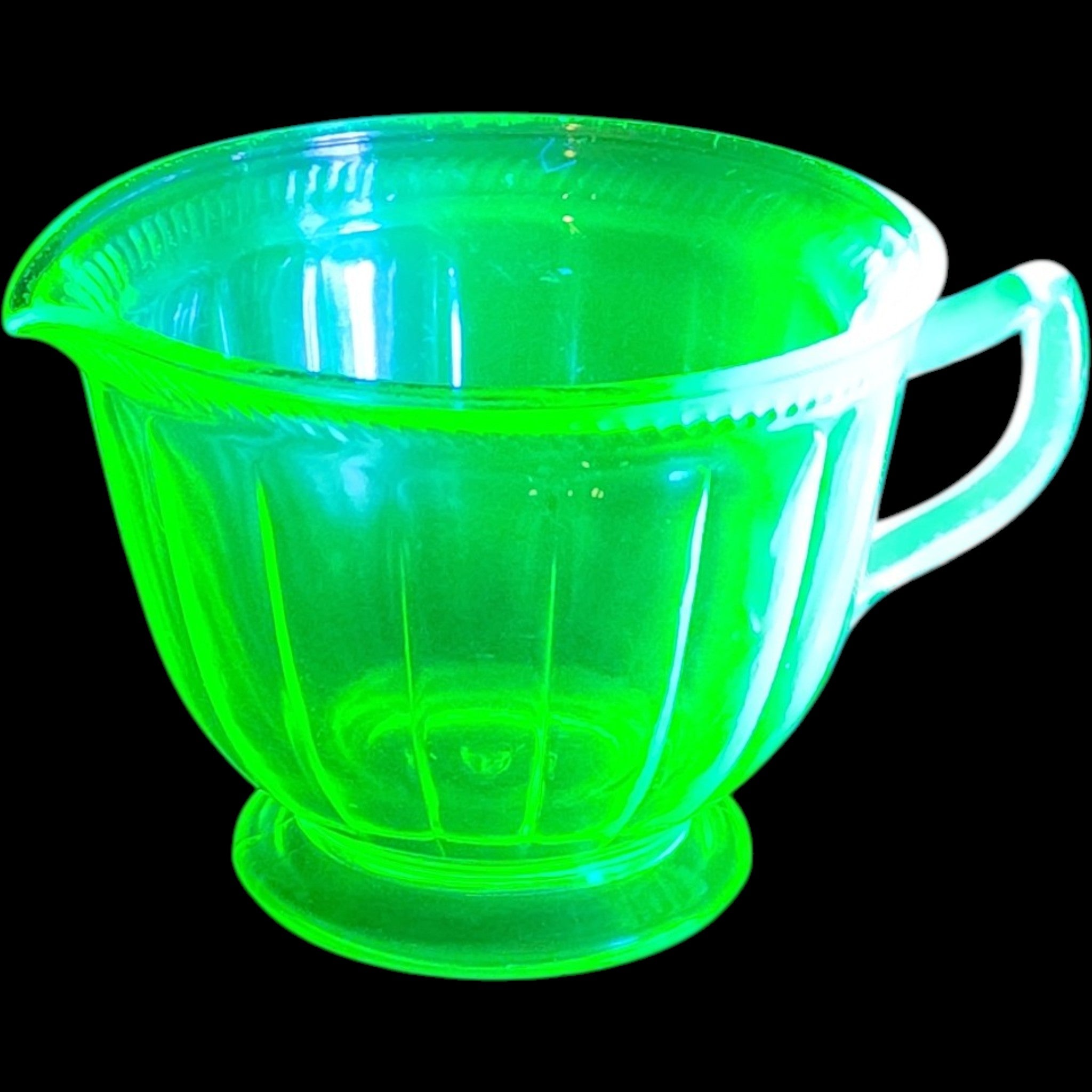 Federal Glass Colonial Block Green Uranium Glass Creamer Pitcher