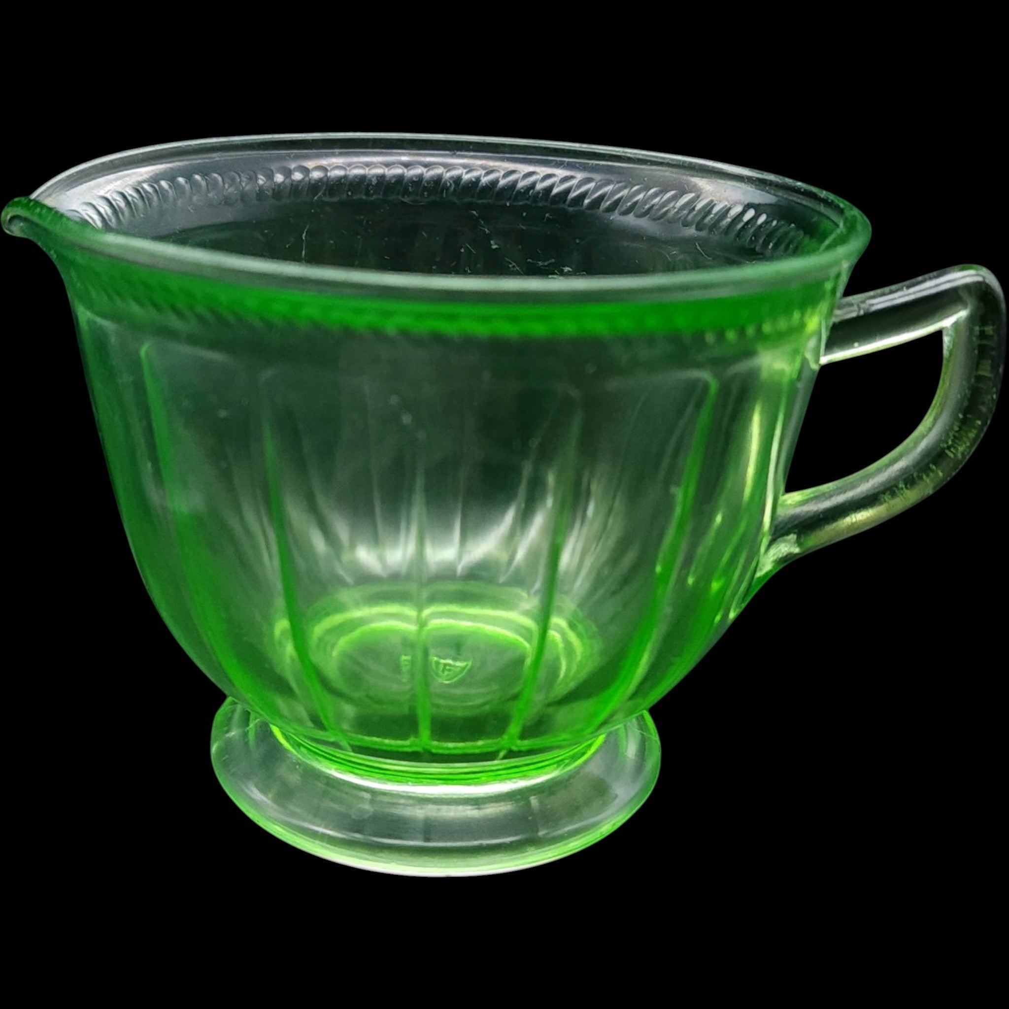 Federal Glass Colonial Block Green Uranium Glass Creamer Pitcher