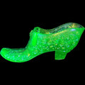 Vintage Green Uranium Glass Shoe Figurine Daisy and Button Pattern
