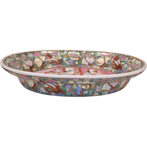 Antique Gump's Chinese Famille Rose Rose Medallion Oval Decorative Platter