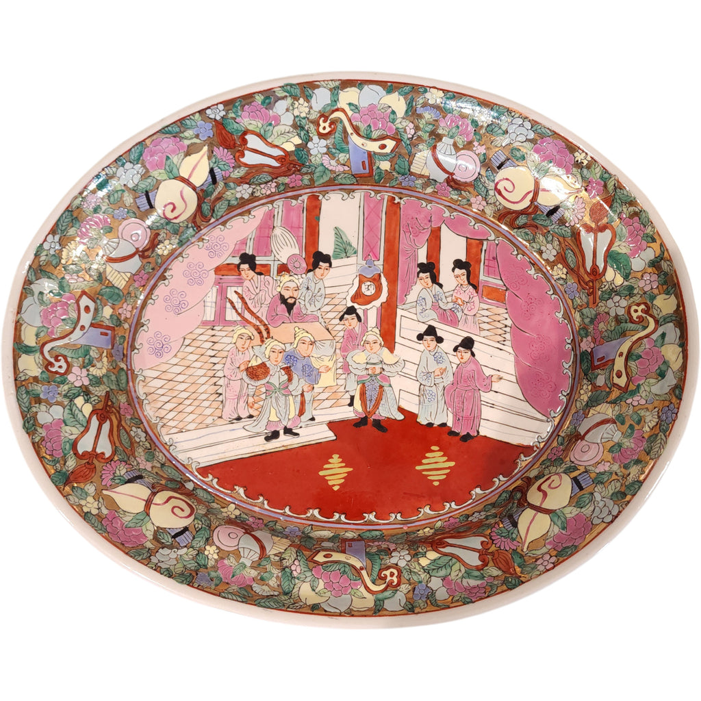 Antique Gump's Chinese Famille Rose Rose Medallion Oval Decorative Platter