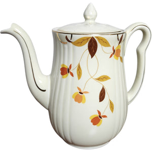 Vintage Hall China Autumn Leaf Rayed Long Spout Teapot with Lid Mary Dunbar