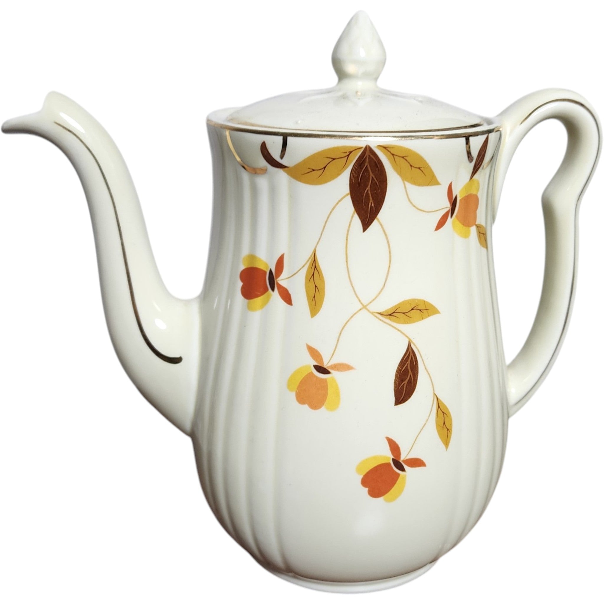 Vintage Hall China Autumn Leaf Rayed Long Spout Teapot with Lid Mary Dunbar