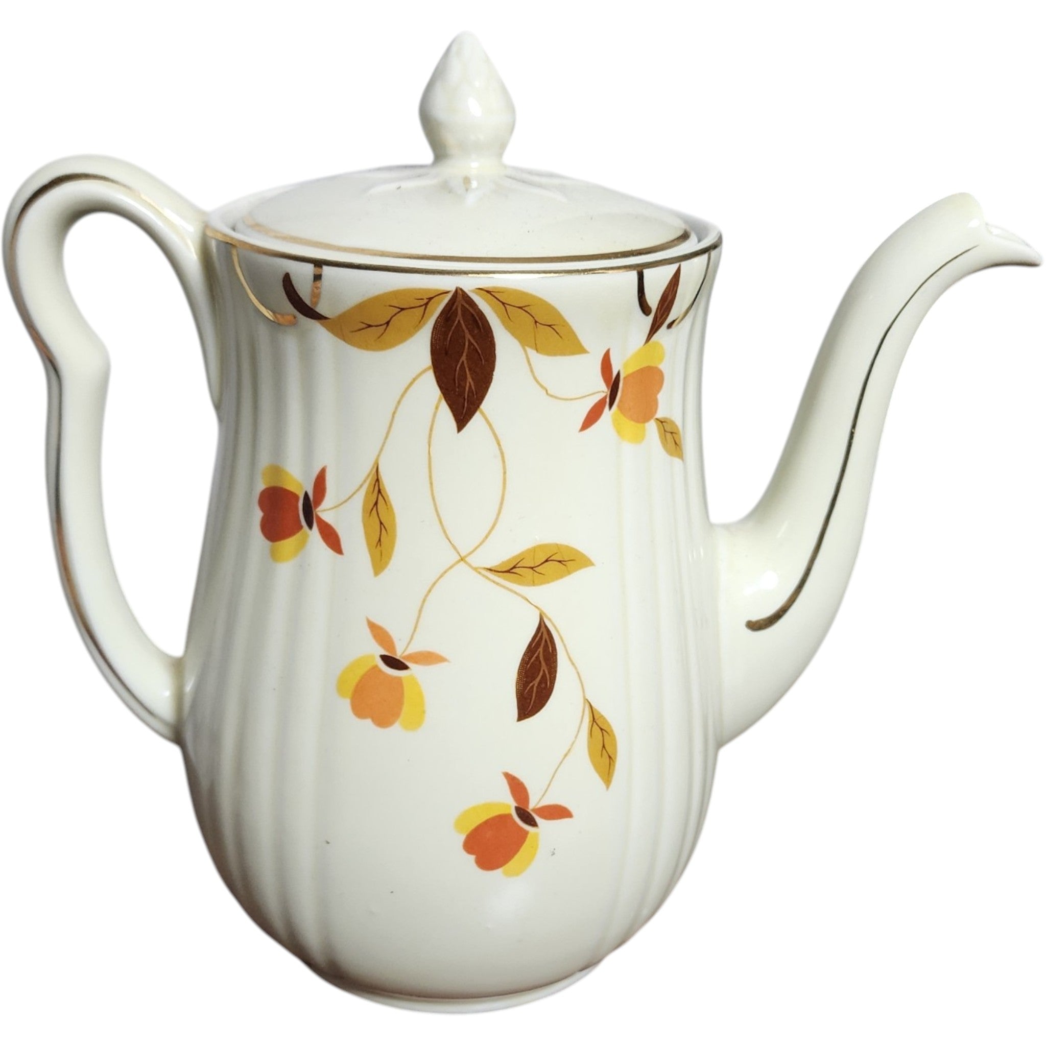 Vintage Hall China Autumn Leaf Rayed Long Spout Teapot with Lid Mary Dunbar