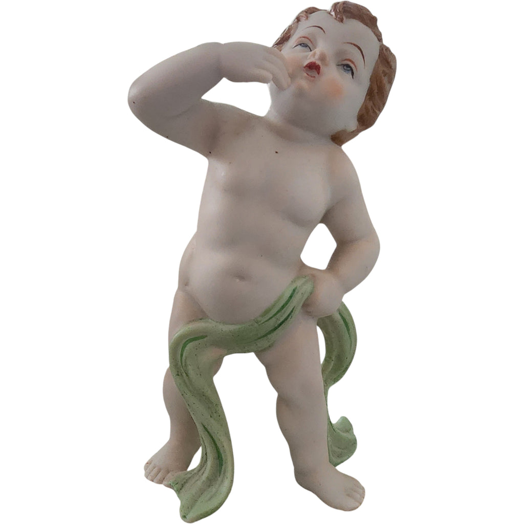 Vintage Hand-Painted Bisque Porcelain Cherub Angel Figurine