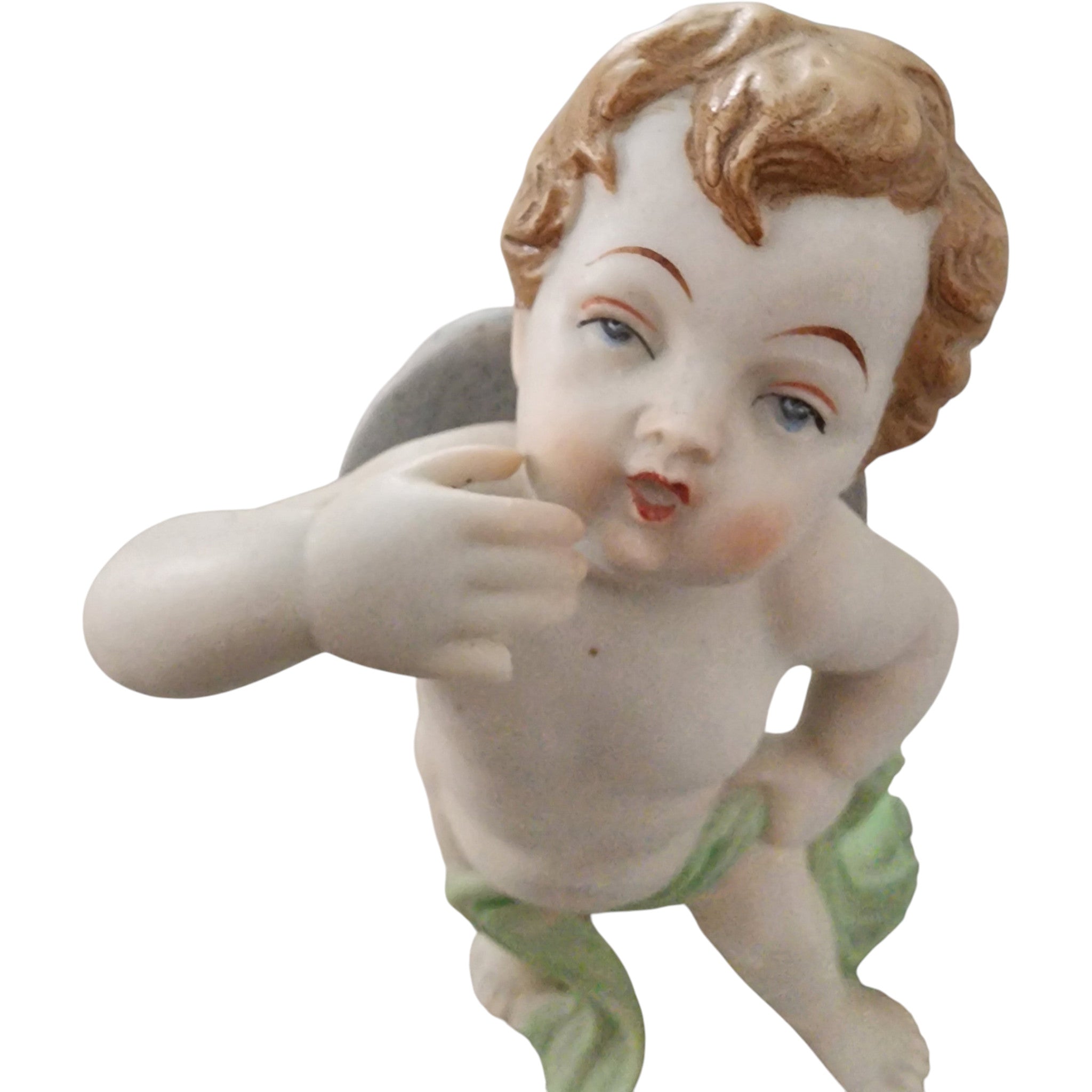 Vintage Hand-Painted Bisque Porcelain Cherub Angel Figurine