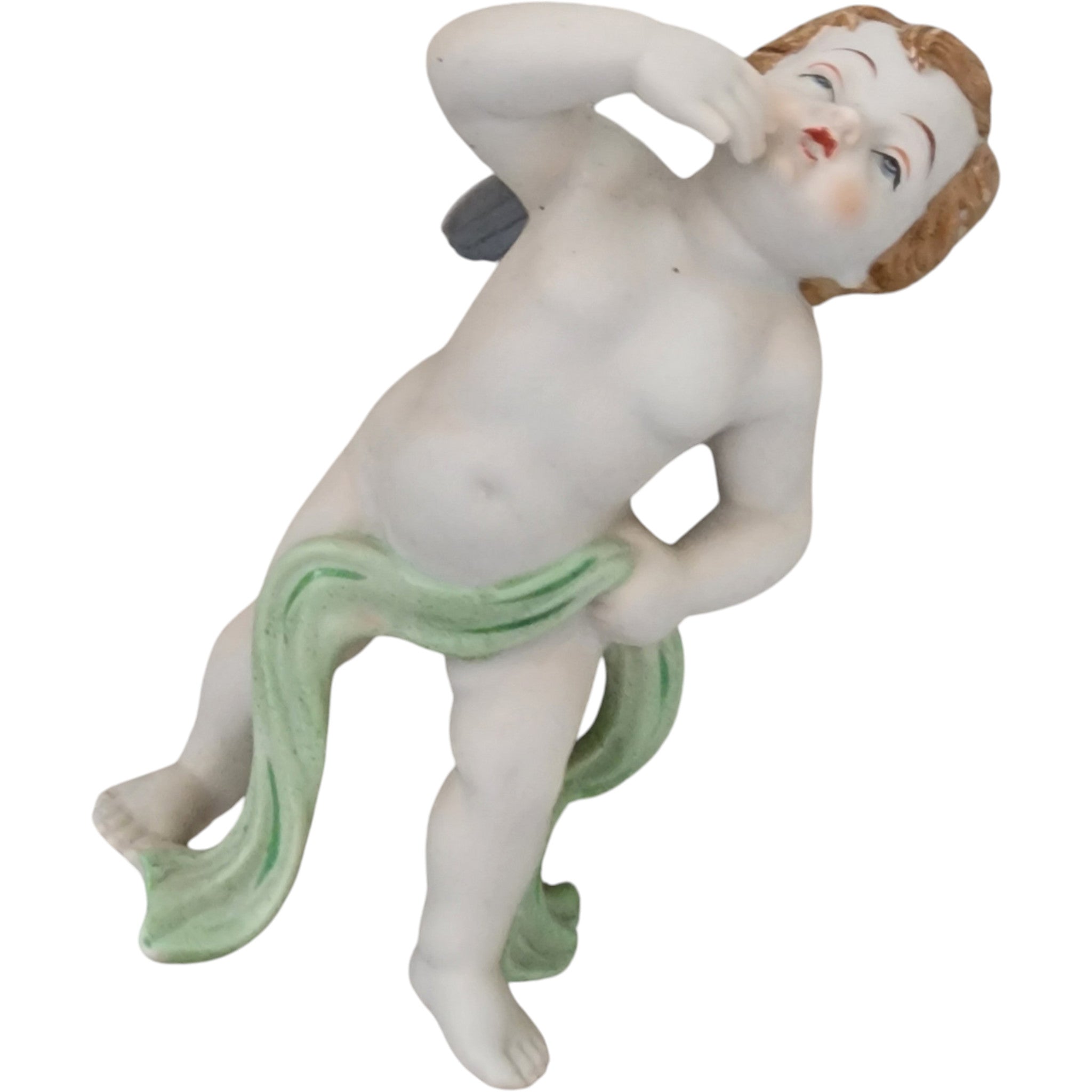 Vintage Hand-Painted Bisque Porcelain Cherub Angel Figurine
