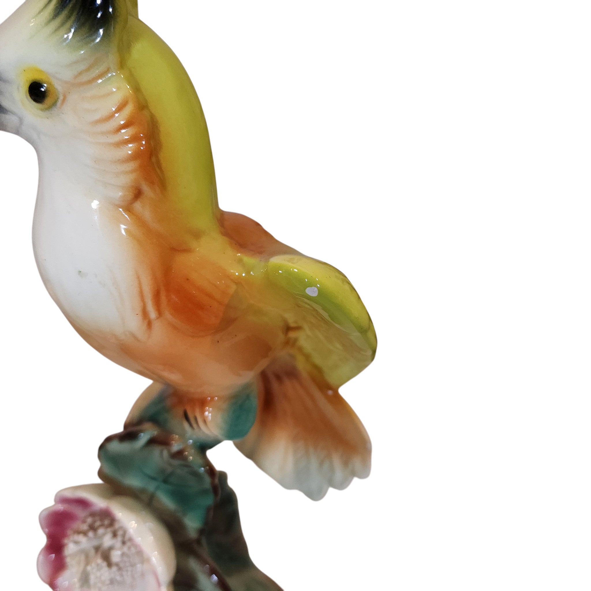 11" Vintage Majolica Hand-Painted Ceramic Bird Figurines Pair