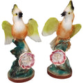 11" Vintage Majolica Hand-Painted Ceramic Bird Figurines Pair