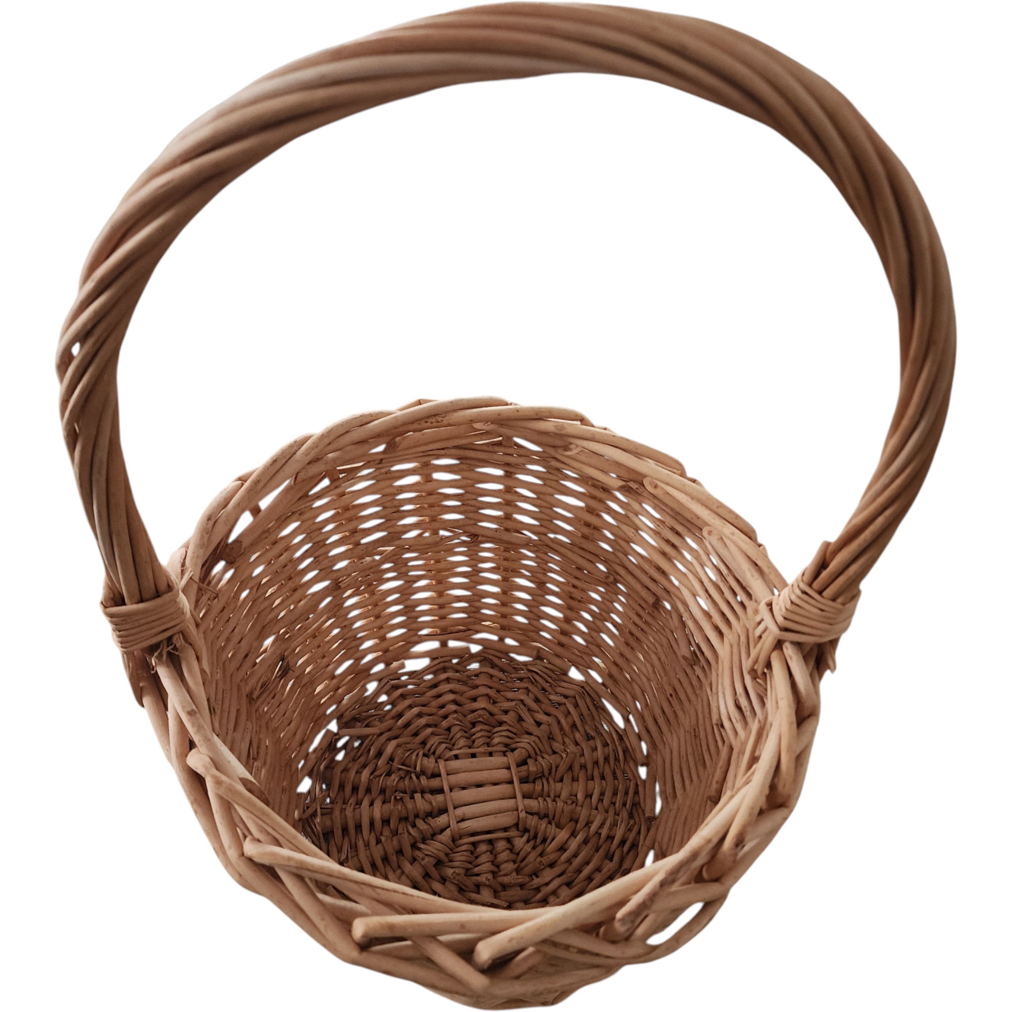 Vintage Hand-Woven Wicker Gathering Basket with High Handle