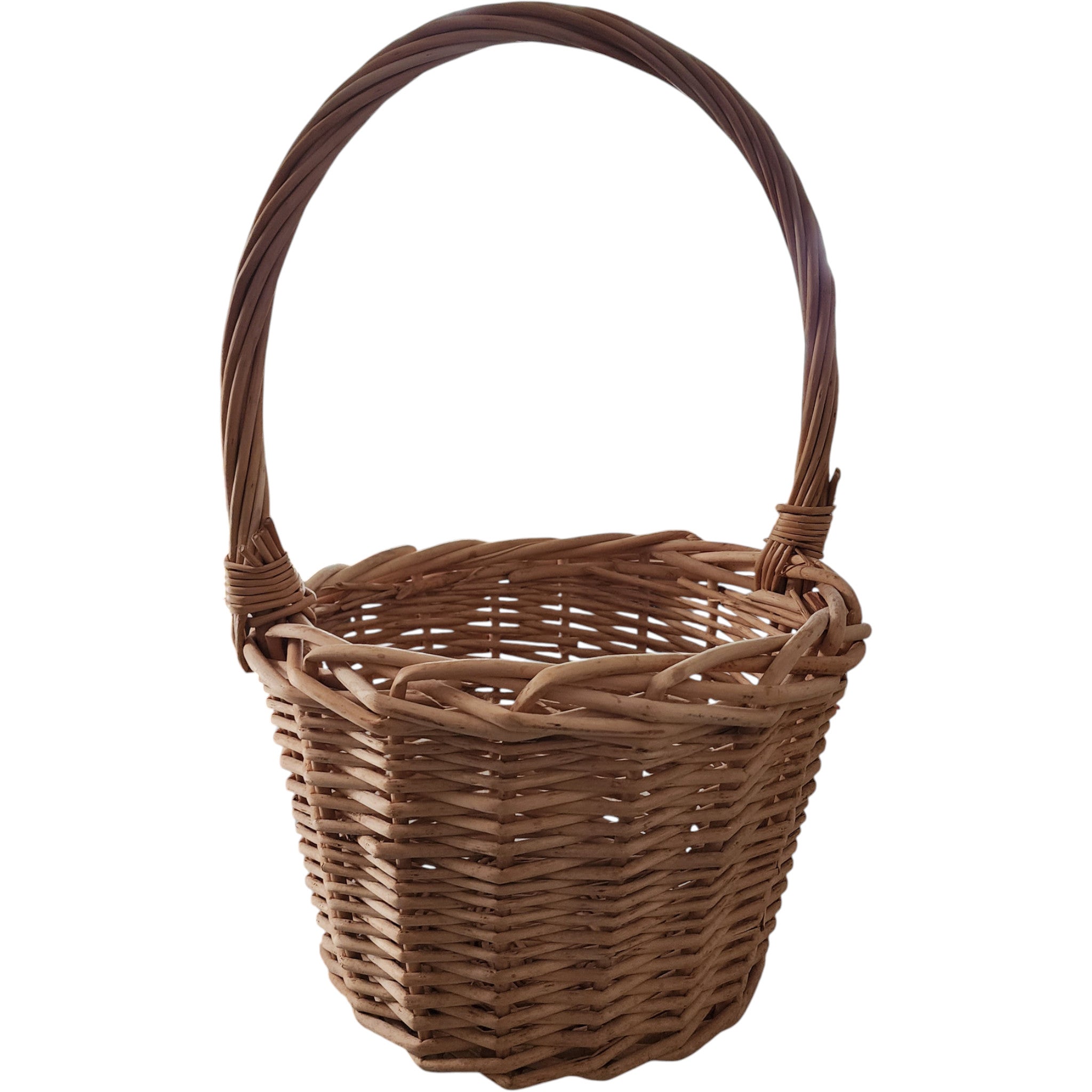 Vintage Hand-Woven Wicker Gathering Basket with High Handle