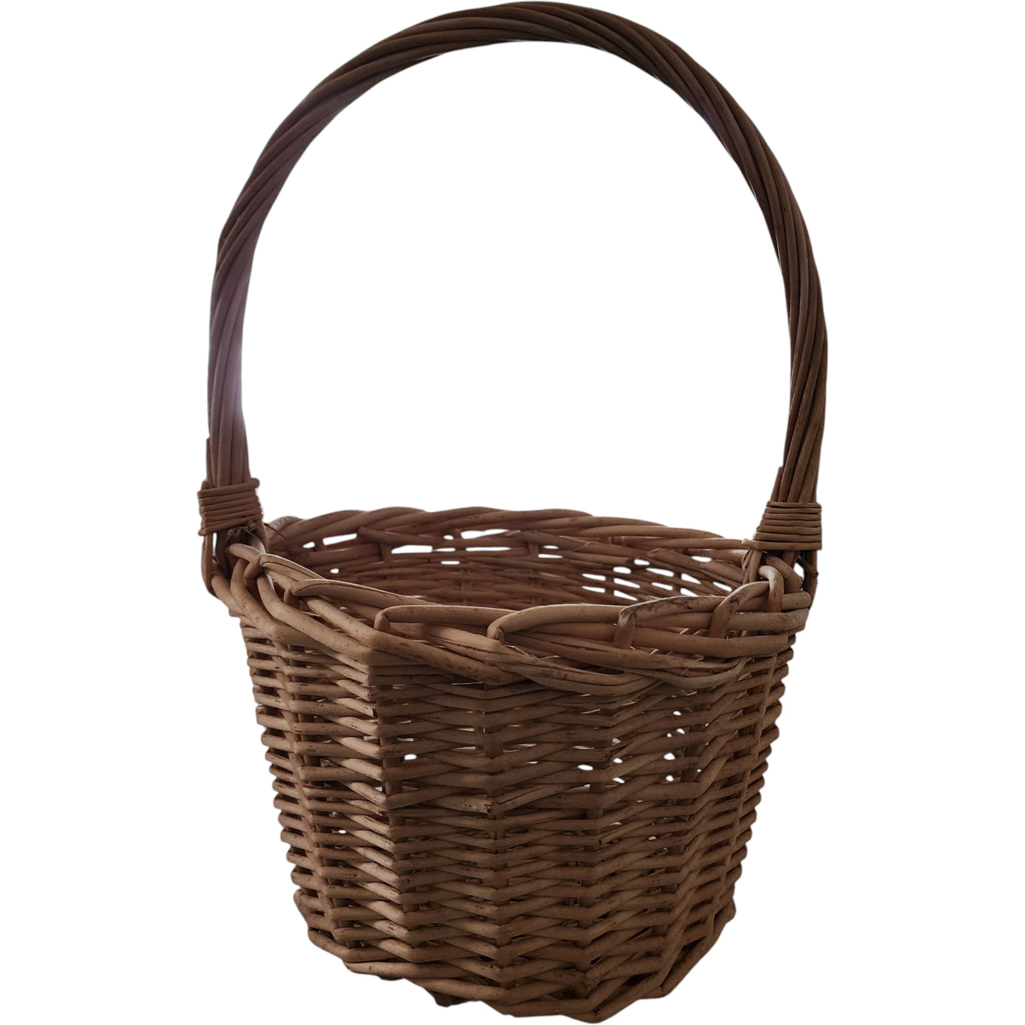 Vintage Hand-Woven Wicker Gathering Basket with High Handle