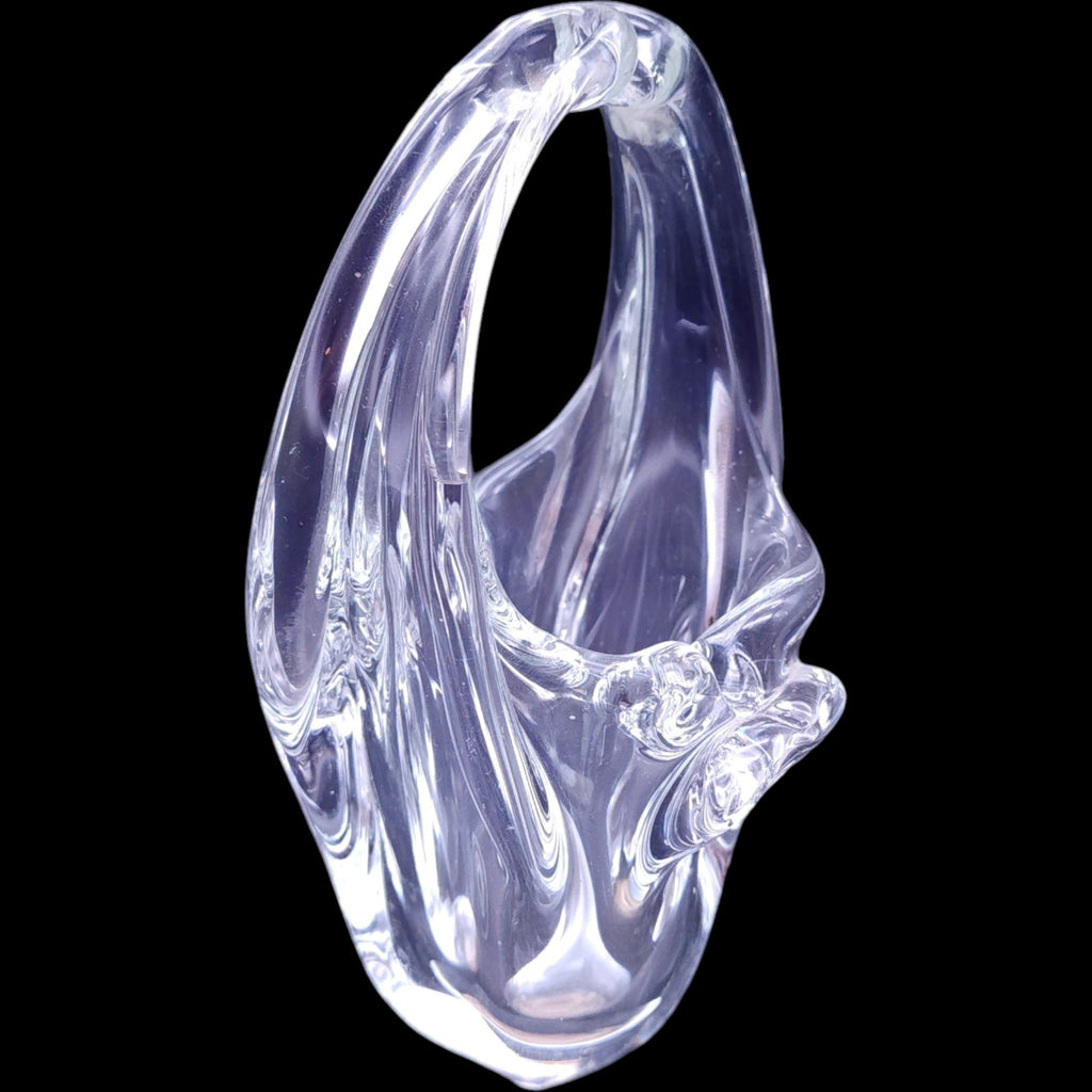 Vintage Hand Blown Clear Art Glass Basket Sculpture