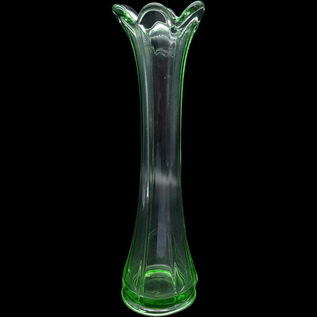 Vintage Heisey Green Glass Slender Bud Vase - Scalloped Flared Top