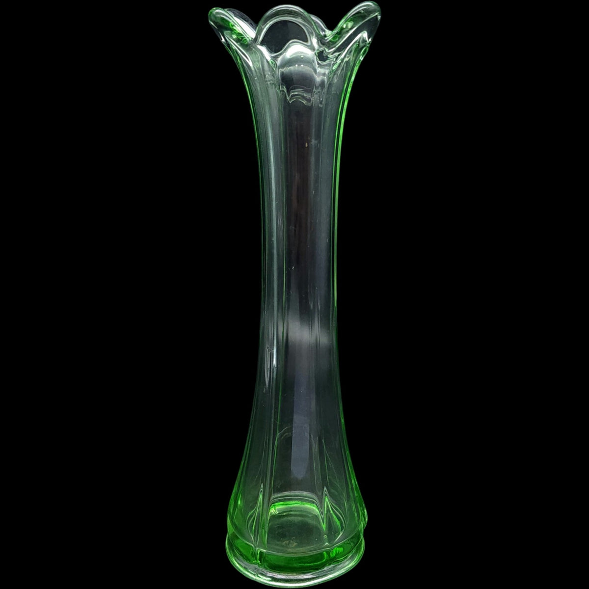 Vintage Heisey Green Glass Slender Bud Vase - Scalloped Flared Top