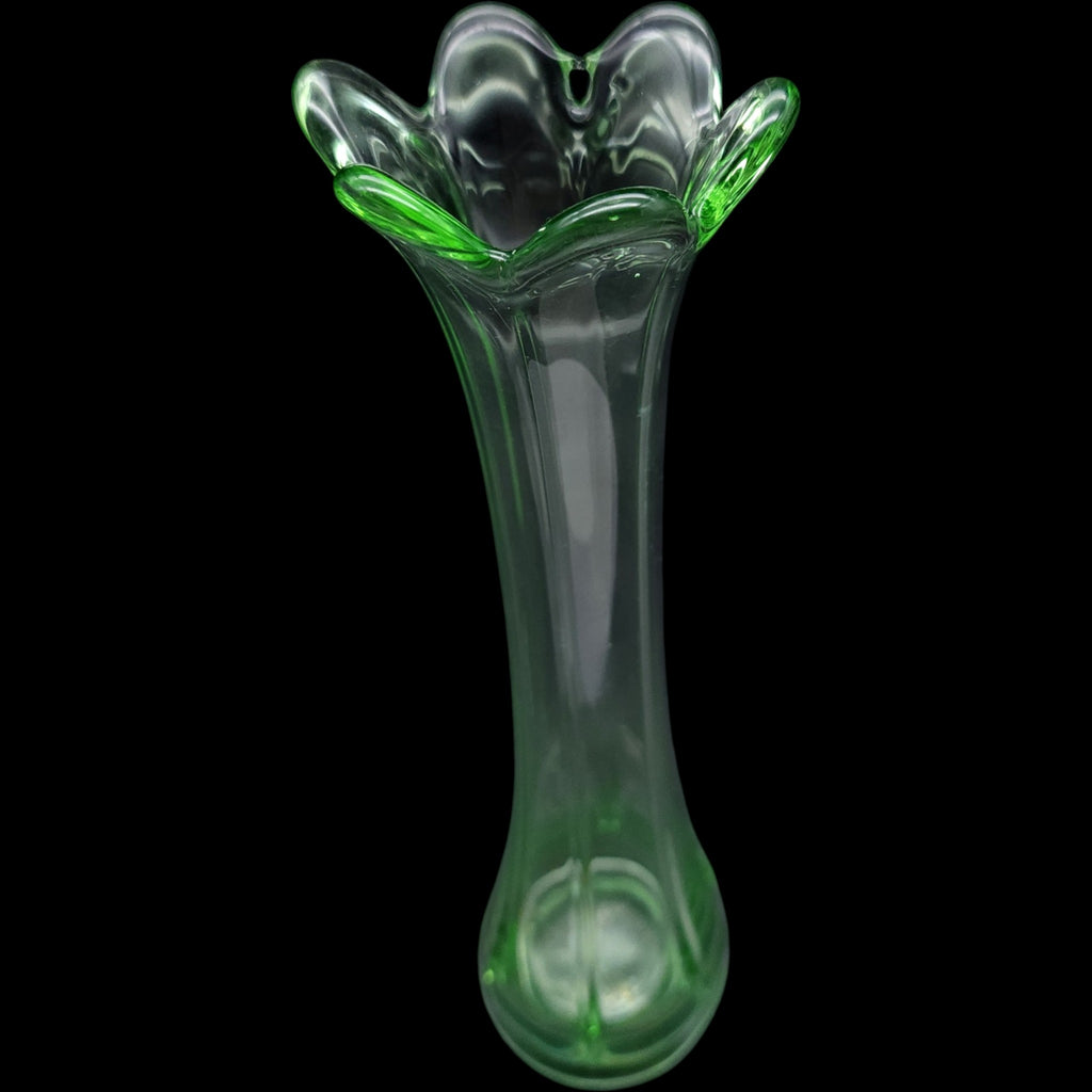 Vintage Heisey Green Glass Slender Bud Vase - Scalloped Flared Top