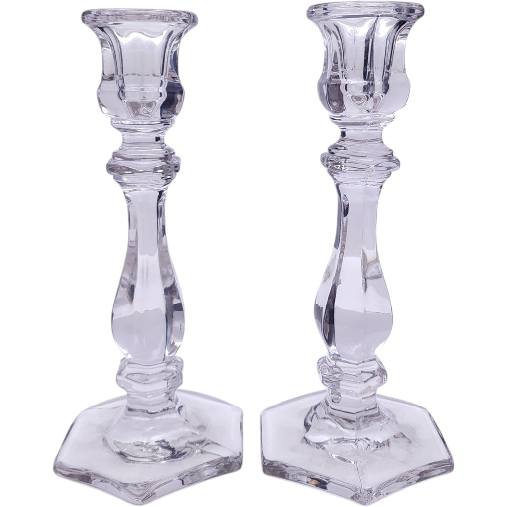 Vintage Heisey Old Williamsburg Clear Crystal Taper Candlestick Holders Pair