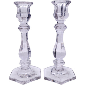 Vintage Heisey Old Williamsburg Clear Crystal Taper Candlestick Holders Pair