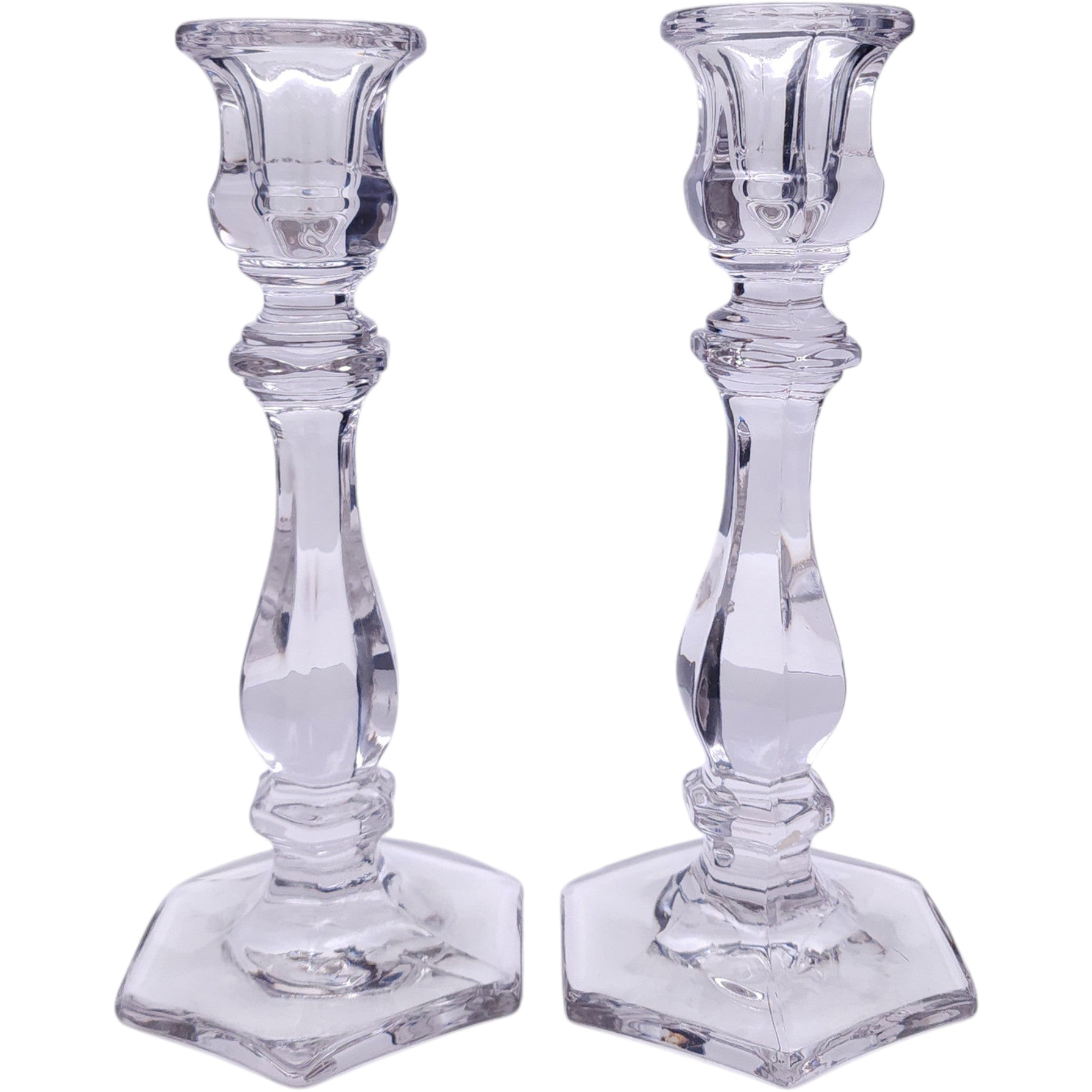 Vintage Heisey Old Williamsburg Clear Crystal Taper Candlestick Holders Pair