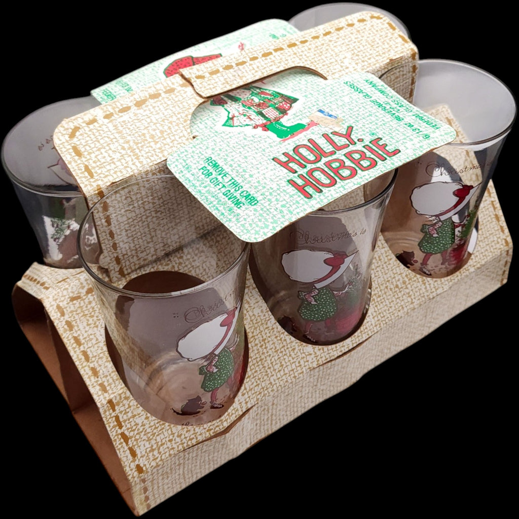 Vintage Holly Hobbie Christmas Beverage Glasses Set of 6 in Original Packaging