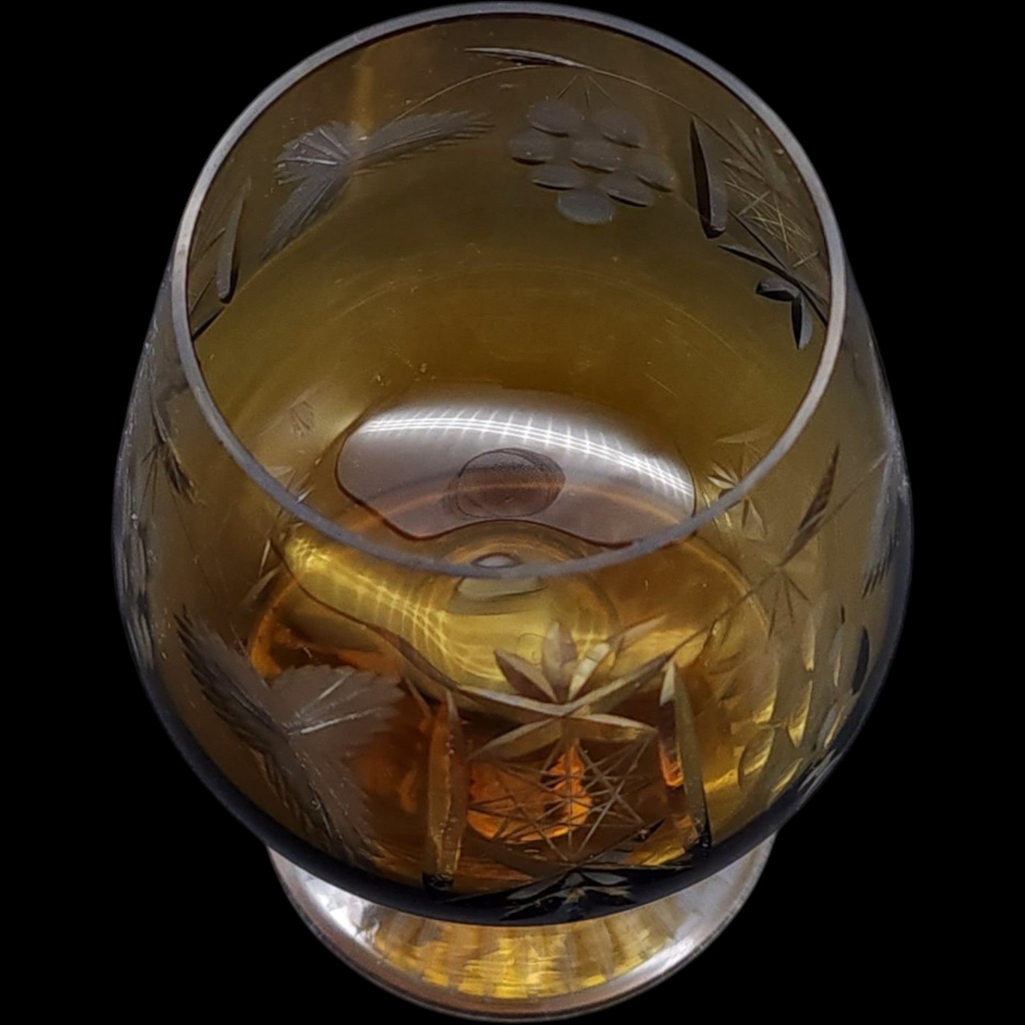 Vintage Hortensja Amber Cut to Clear Glass Brandy Snifter HO21
