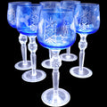 Vintage Hortensja Blue Cut to Clear Hock Wine Glasses Set of 6