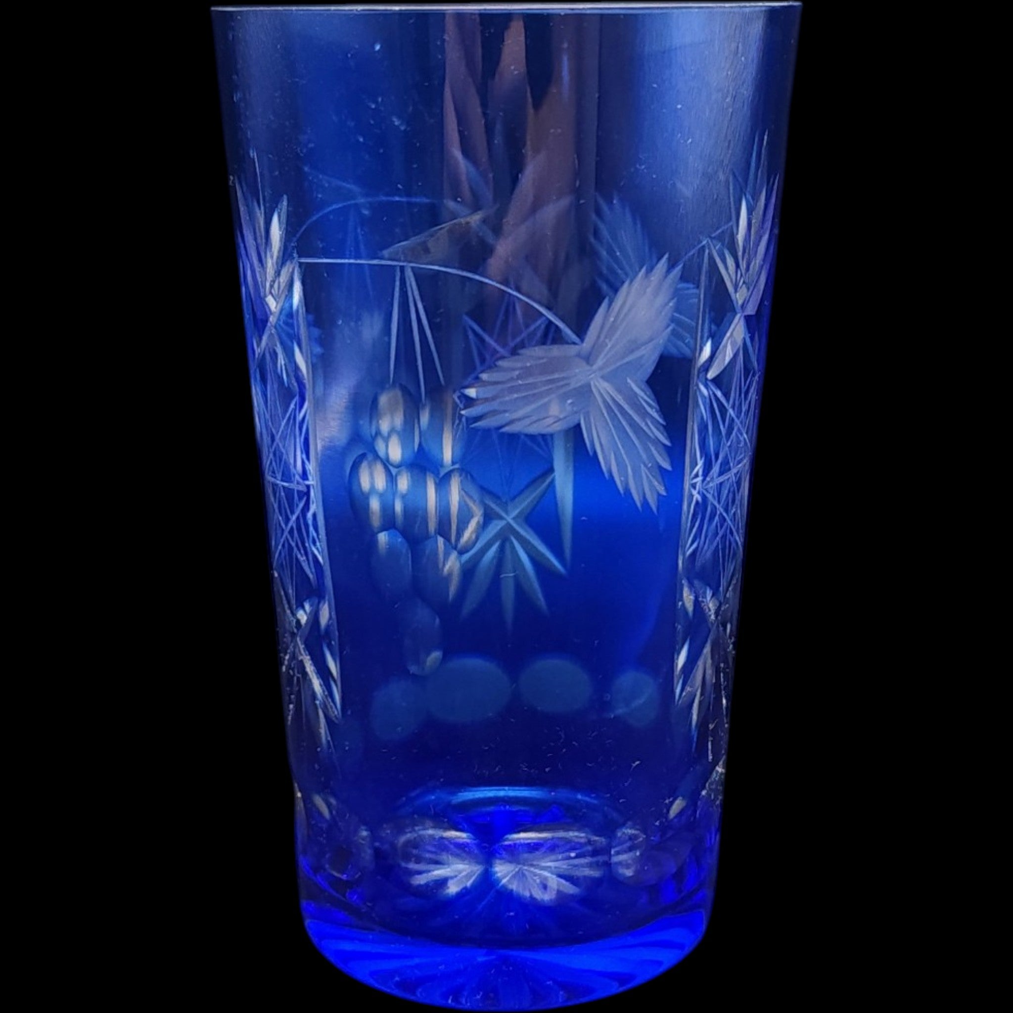 Vintage Hortensja (Hortensia) Blue Cut to Clear Old Fashioned Glass
