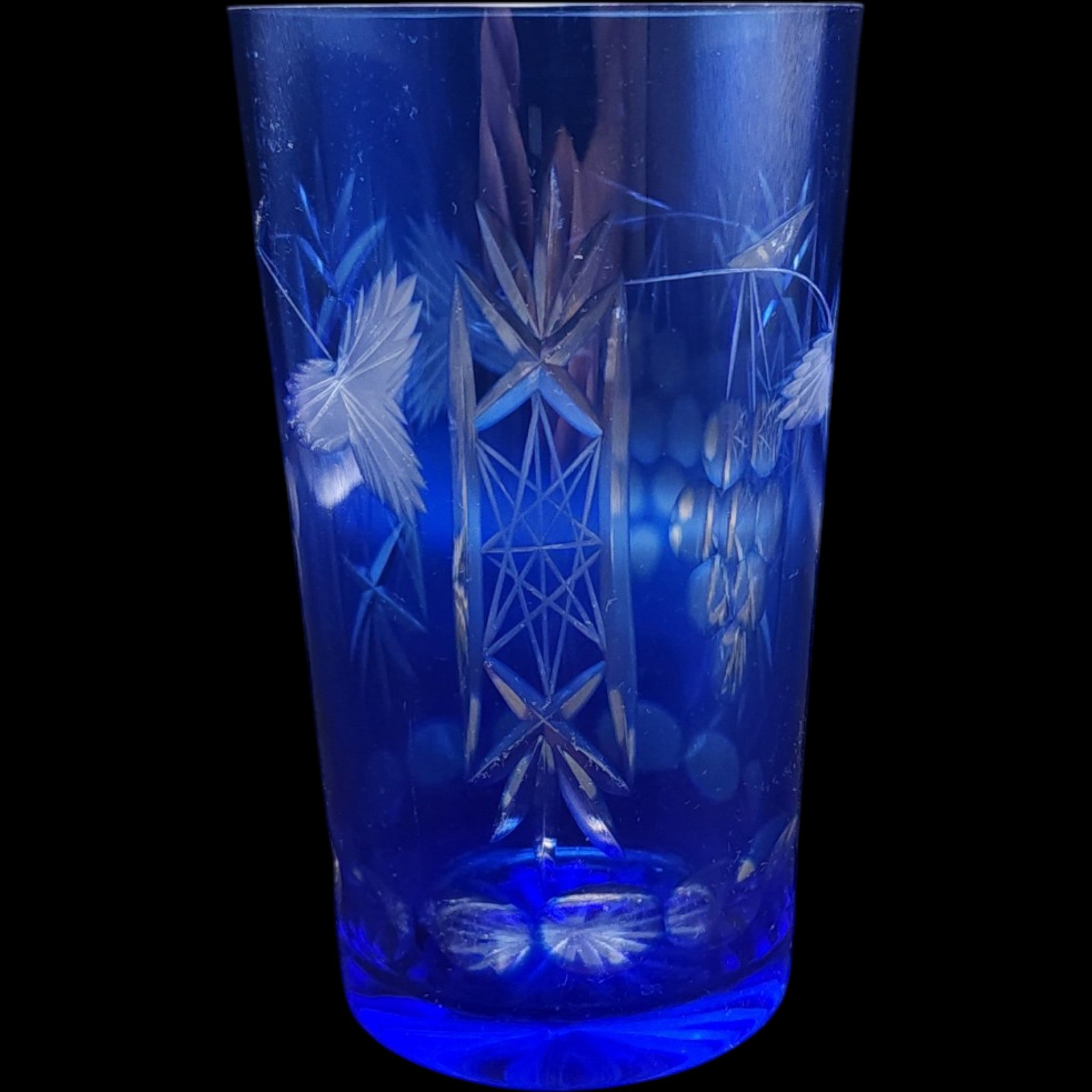 Vintage Hortensja (Hortensia) Blue Cut to Clear Old Fashioned Glass