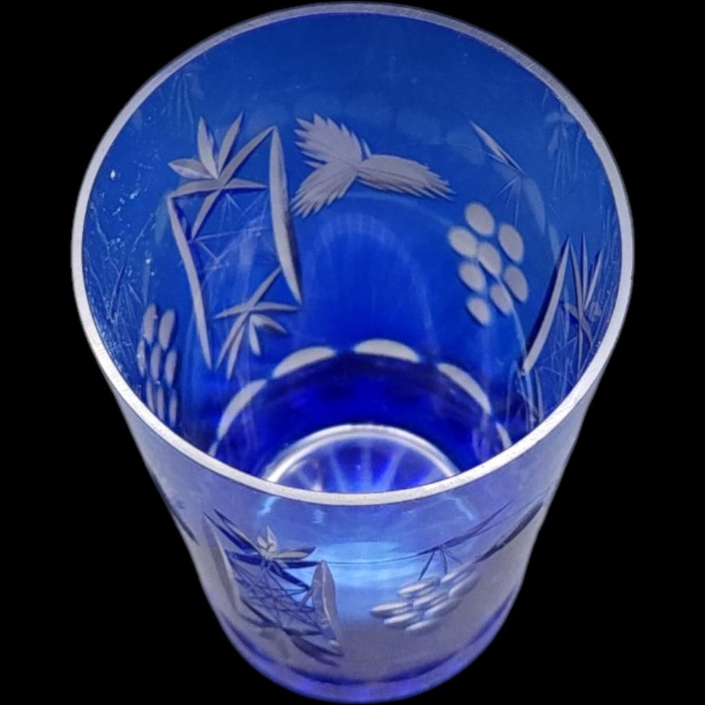 Vintage Hortensja (Hortensia) Blue Cut to Clear Old Fashioned Glass